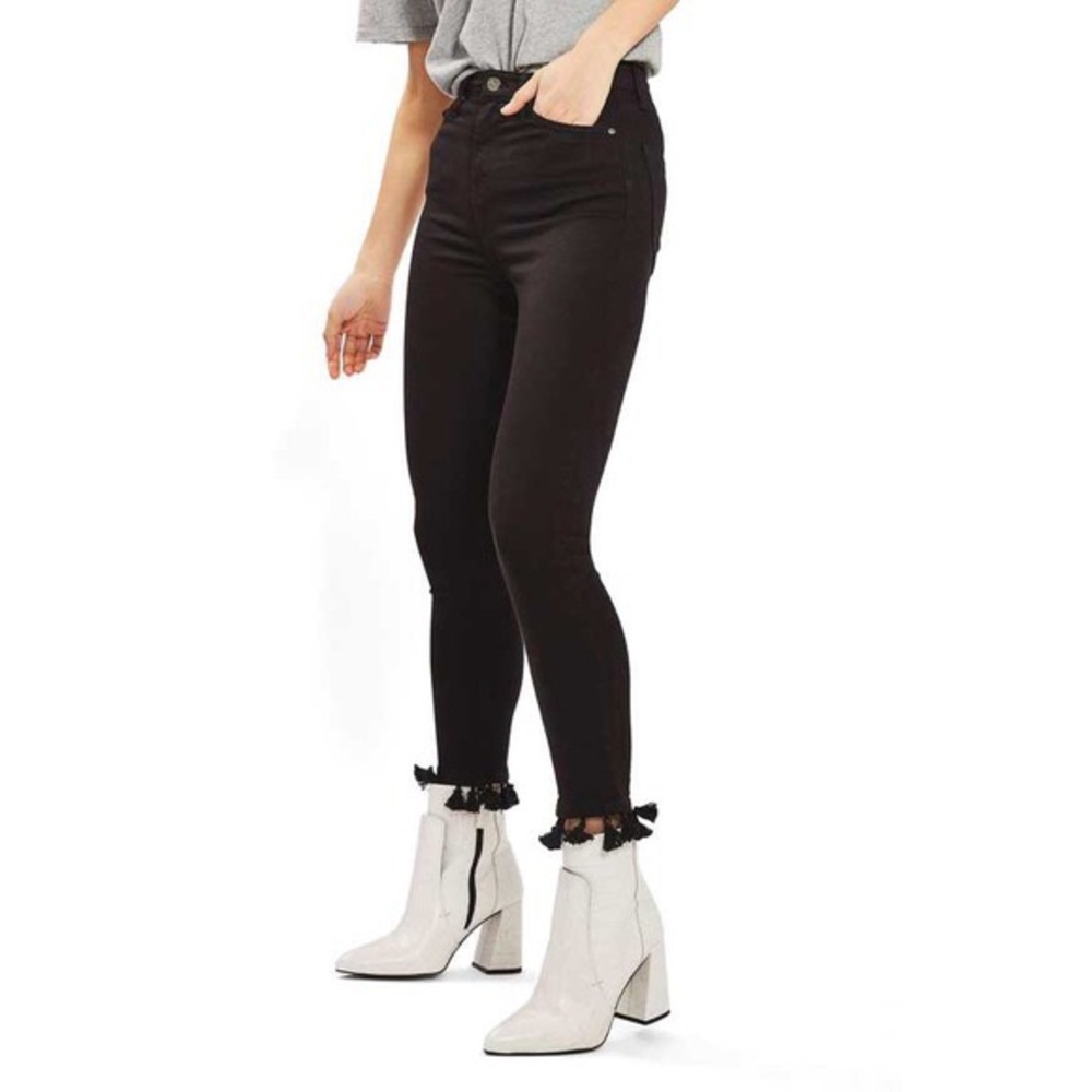 Topshop MOTO Black Tassel Jeans